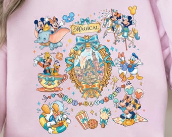 Sudadera Disney con lazo Coquette, Mickey y Minnie con amigos, camiseta de viaje al Reino Mágico, camiseta a juego para niñas de Disneyland