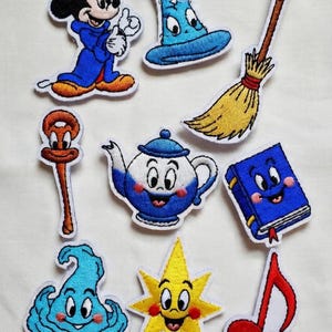 Fantasia Sorcerer Mickey Embroidered Patch Set, Mickey Mouse Iron On Patches, Magic Broom Hat Wand Disney Patches for Jacket Backpack Hat