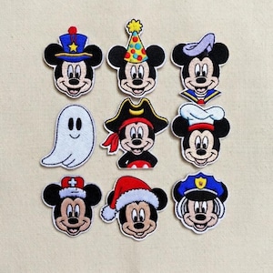 Musse Pigg-fest och karriär broderade strykmärken, roliga Musse Pigg-märken, Disney-resegåvor, jacka, ryggsäck och hatt-märken