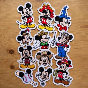 ミッキーの職業と趣味の刺繍アイロンワッペン、面白いミッキーマウスワッペン、ディズニー旅行ギフト、ジャケット、バックパック、帽子用ワッペン