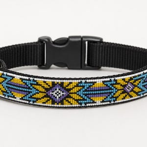 Handmade Beaded Dog Collar, Colorful Tribal Pattern, Adjustable Nylon Pet Collar