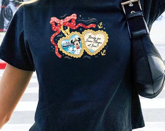 Bella Canvas® Disney Cruise Heart Locket Baby Tee, Captain Mickey Magic At Sea Cruise Crop, Mickey y2k tee, Cute Disneyworld Tee