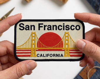 San Francisco Patch Aufnäher Golden Gate Bridge California gesticktes Abzeichen, Retro Vintage Reise Aufnäher, Souvenir Patch für Jacke Rucksack