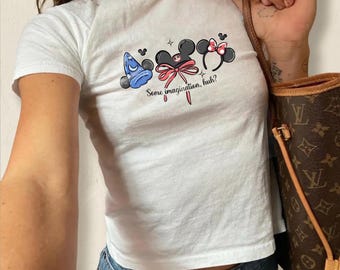 Disney Coquette Bow Mickey Sorcerer Some Imagination Huh Baby Tee, Walt Disney Fantasia Mickey-shirt, Disneyland Trip-shirt