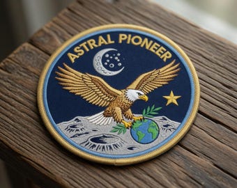 Adler Weltraum Aufnäher, Astral Pionier Gestickt Aufnäher, Weißkopfseeadler Mond Abzeichen, Sammler Geschenk, Jacke, Rucksack, DIY