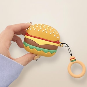 Funda de silicona con diseño de hamburguesa para AirPods, adorable funda de comida 3D para AirPods 1/2, AirPods 3, AirPods 4 y Pro, divertida funda de comida rápida para auriculares.