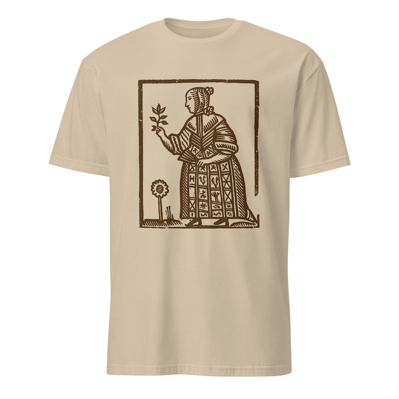 Folklore Witch T Shirt | Medieval Woodcut Style Tee | Hedge Witch Herbal Folk Art Shirt | Unisex Lino Print T-Shirt