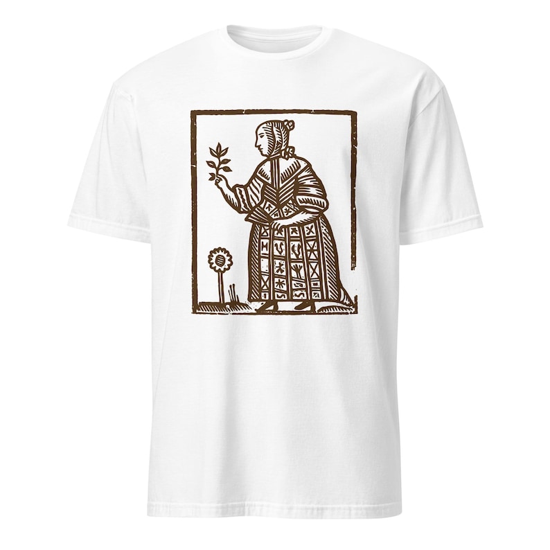 Folklore Witch T Shirt | Medieval Woodcut Style Tee | Hedge Witch Herbal Folk Art Shirt | Unisex Lino Print T-Shirt