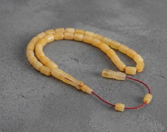 Certified Natural Rock Amber Prayer Beads 15mm Capsule Cut | 16g Handmade Tasbih | Gift Box