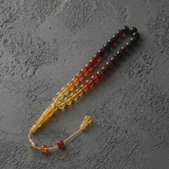 Certified Natural Amber Prayer Beads 8mm | Handmade Rock Amber Tasbih | Gift Box Set