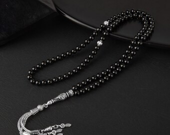 Black Tourmaline Tasbih 99 Beads | Protection Prayer Beads Misbaha | Ramadan Eid Gift | Handmade Turkish Islamic Dhikr Beads