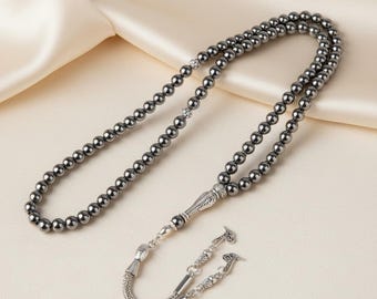 Hematite Tasbih 99 Beads | Grounding Prayer Beads Misbaha | Eid Ramadan Gift | Handmade Turkish Islamic Dhikr