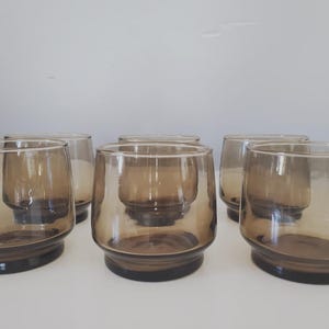 Vintage Dominion Glass Tumblers, Set of 6 Smoke Brown 1970s Stackable Juice Glasses