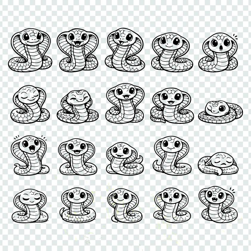 50 Chibi Cobra Snake SVG Clipart Bundle – Kawaii Cobra Illustrations ...