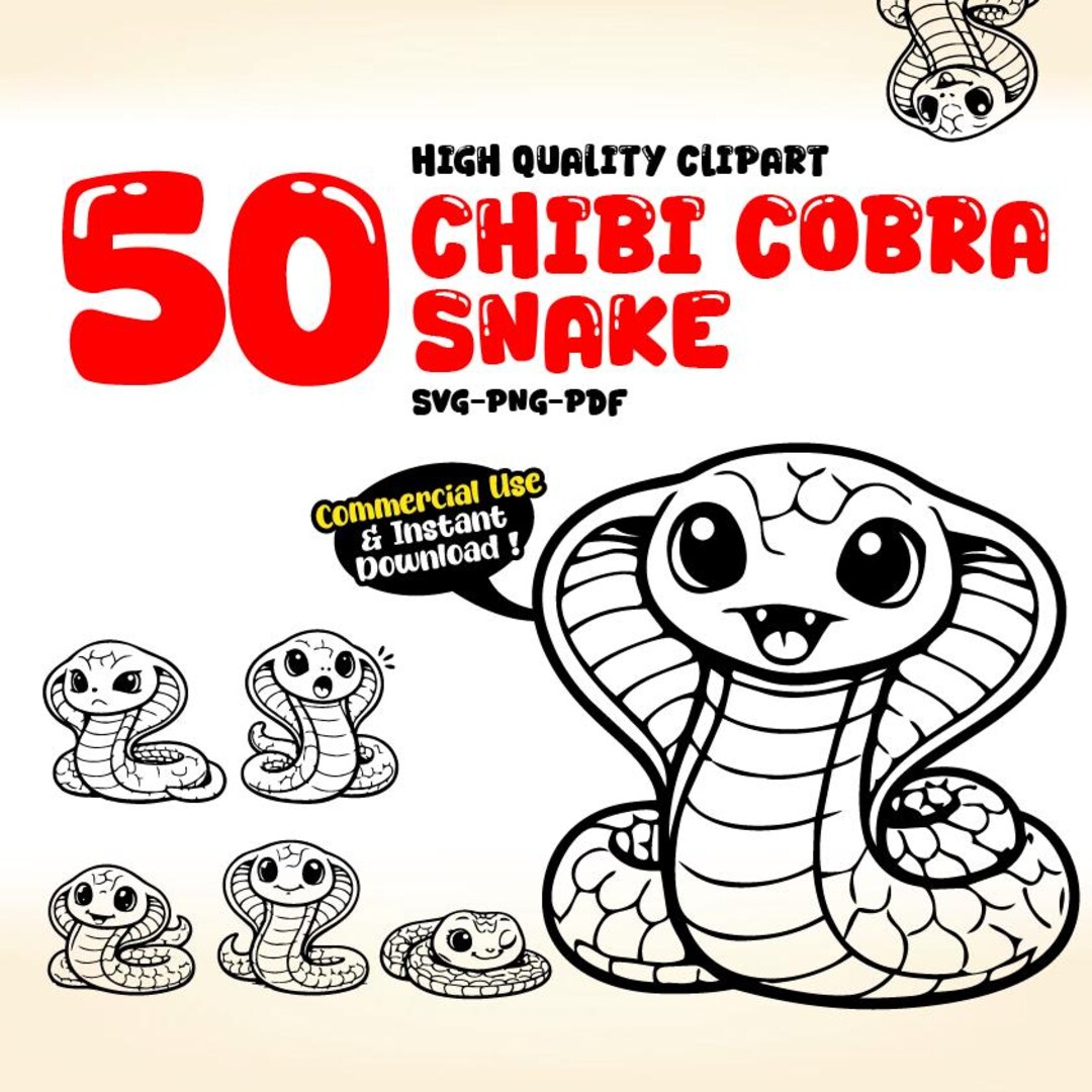 50 Chibi Cobra Snake SVG Clipart Bundle – Kawaii Cobra Illustrations ...