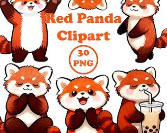 Red Panda Bundle | 30 PNG Cartoon Illustrations | Digital Download