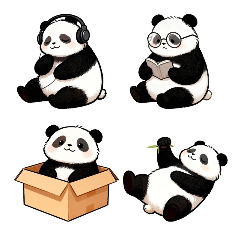 Panda Clipart Bundle | 30 PNG Cartoon Illustrations | Digital Download ...