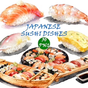 Japanese Sushi Clipart | Watercolor Sushi & Sashimi (Digital Download)