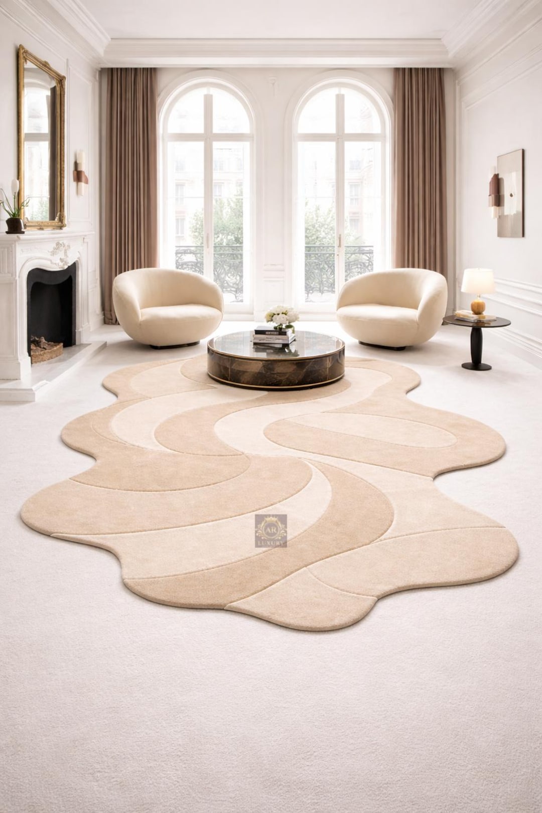 Abstract Beige Curved Rug | Soft Modern Minimalist Area Carpet - Etsy