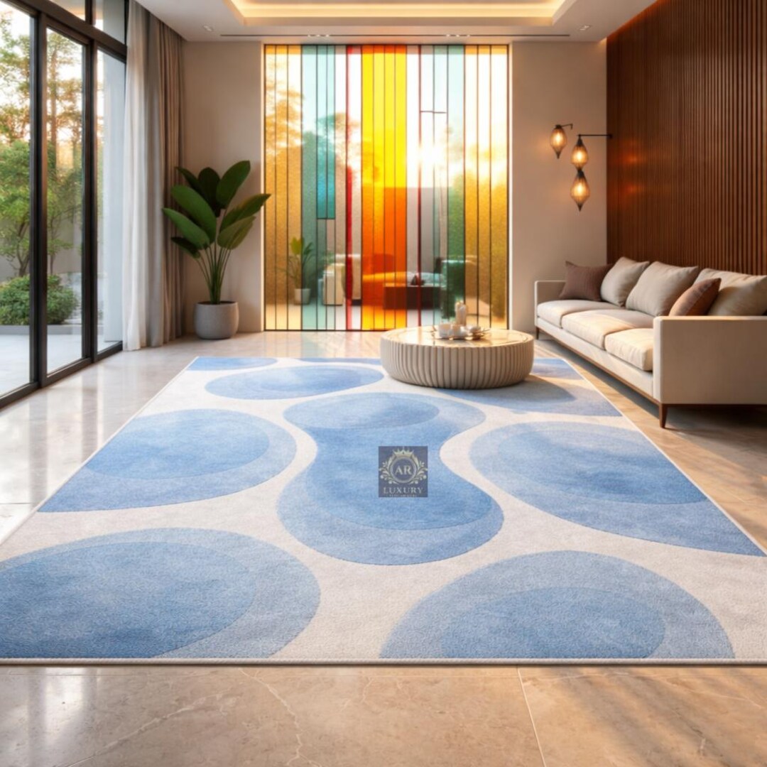 Blue Abstract Area Rug | Modern Geometric Carpet | Soft Living Room ...