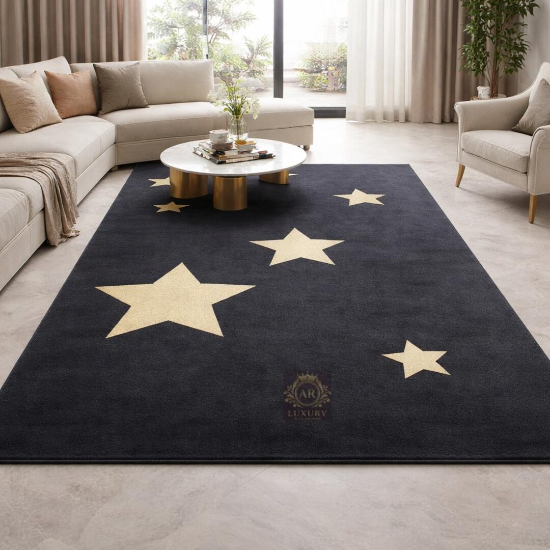 Star Area Rug Black Gold Star Area Rug | Modern Minimalist Night Sky Carpet - Etsy