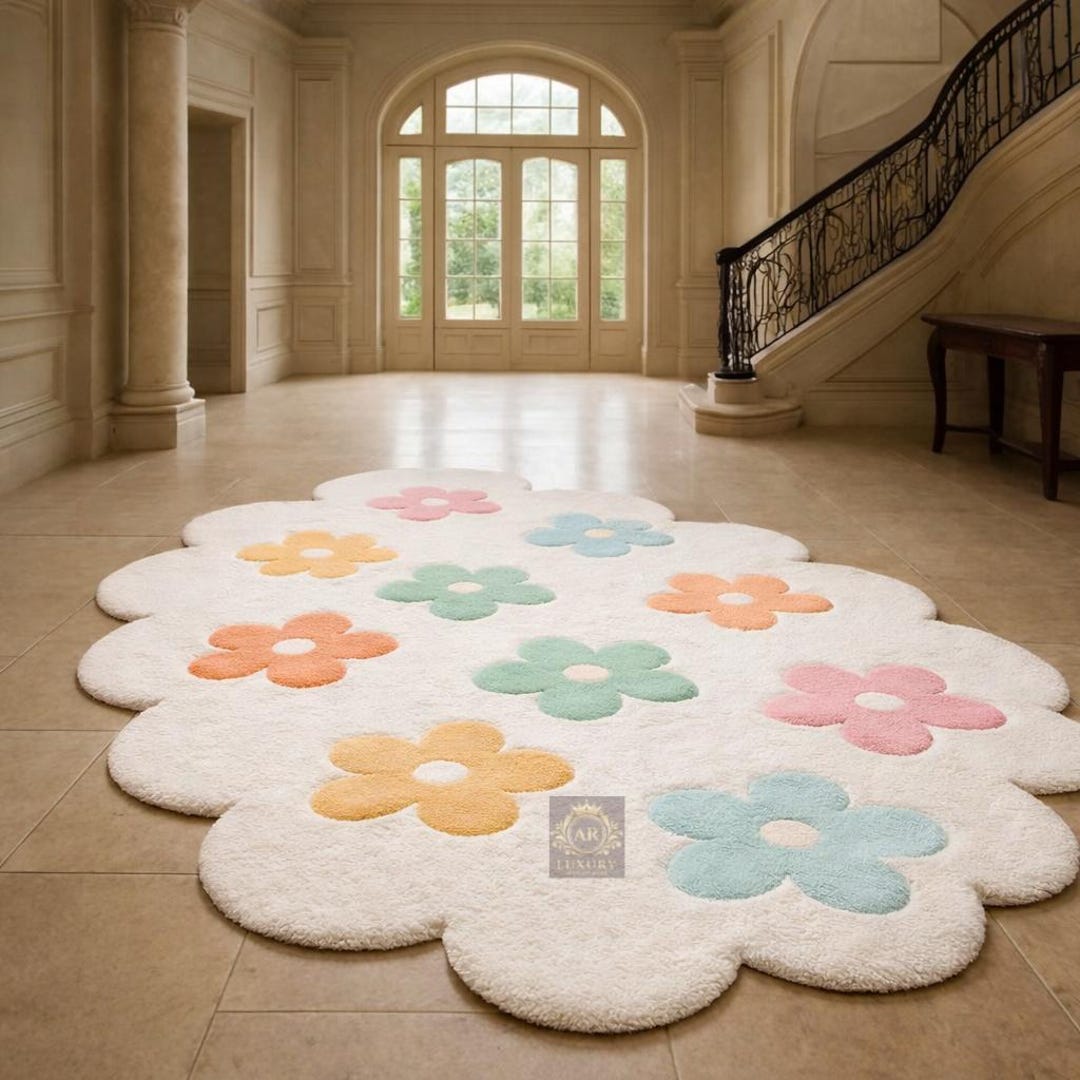 Pastel Floral Area Rug – Flower Shape, Home Decor - Etsy