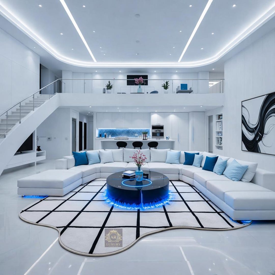 Modern Grid Cloud Rug Black & White Irregular Area Rug Minimalist ...