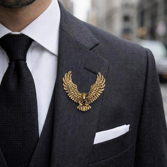 Eagle Lapel Pin for Men – Gold Tone Zinc Alloy Bird Brooch for