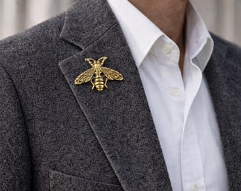 Biene Revers Pin für Männer - goldfarbene Zinklegierung Insekt Brosche für Anzugjacke und Jacke