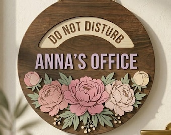 Custom Office Status Spinner Sign, Peony Eucalyptus Door Decor, Rotating Work in Progress Sign, Office Gift for Boss, Wooden Office