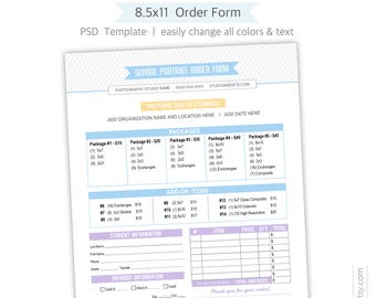 8.5x11 School Photos Order Form, Photoshop Template - ORDER201 - INSTANT DOWNLOAD