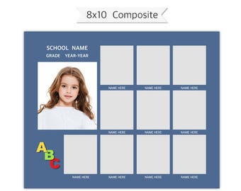 8x10 School Composite, Daycare, Preschool, Photoshop Template, PSD - SCH30 - INSTANT DOWNLOAD