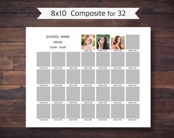 8x10 School Composite for 32, Photoshop Template, INSTANT DOWNLOAD - SCH110