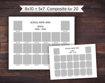 8x10 and 5x7 for 20, Class Composite, Memory Mate, Photoshop Template - INSTANT DOWNLOAD - SCH17