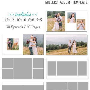 10x10 Millers Album Template 60 Page - Includes 12x12, 10x10, 8x8, 5x5 - INSTANT DOWNLOAD - ALB30