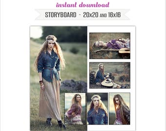 20x20 and 16x16 Storyboard Templates, PSD Photoshop Templates - INSTANT DOWNLOAD (STR4)