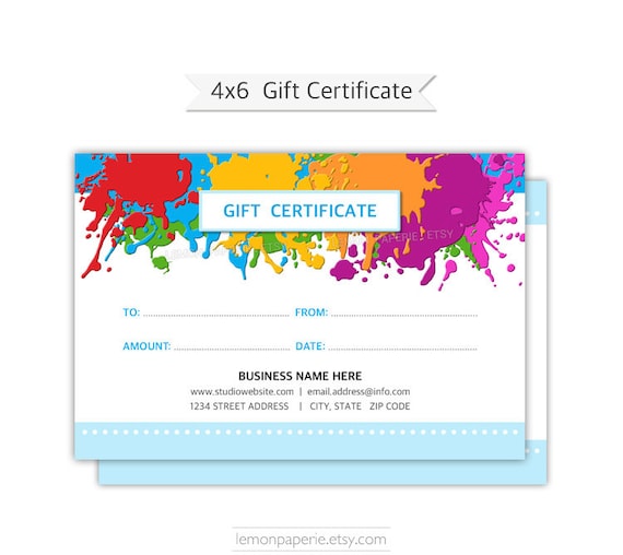 4x6 Gift Certificate Template Paint Art Studio PSD Etsy