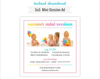 5x5 Mini Session Ad Template, Blog, Facebook, Instagram, Photographer, PSD Photoshop Templates - INSTANT DOWNLOAD  (mini201)