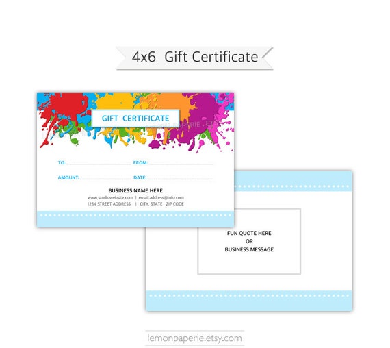4x6 Gift Certificate Template Paint Art Studio Psd Etsy
