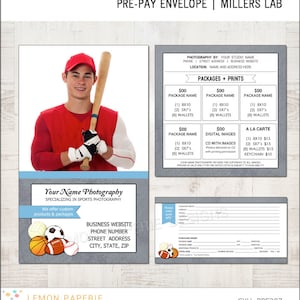 Pre-Pay Envelope and Mini-Session Template for Millers - Sports Mate - PPE207 - INSTANT DOWNLOAD
