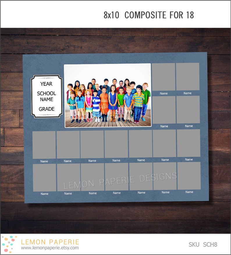 8x10 School Class Composite for 18, Template, Memory Mate