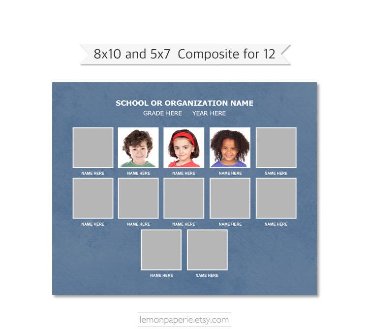 8x10 and 5x7 Composite for 12, Photoshop Template - SCH47 - INSTANT DOWNLOAD