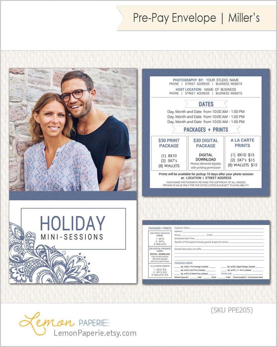 pre pay envelope template mini session template psd etsy canada