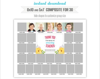 5x7 and 8x10 Composite for 30, Class Template, Daycare, Preschool, Teacher Appreciation, PSD Photoshop Templates - INSTANT DOWNLOAD  (SCH26)