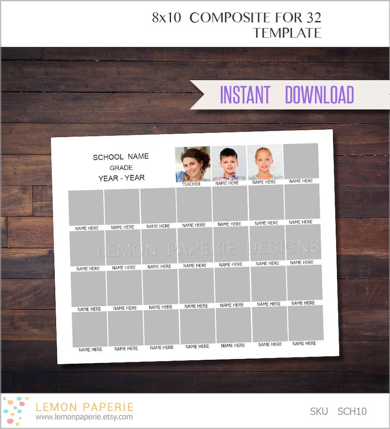 8x10 School Composite Template for 32 Daycare Template