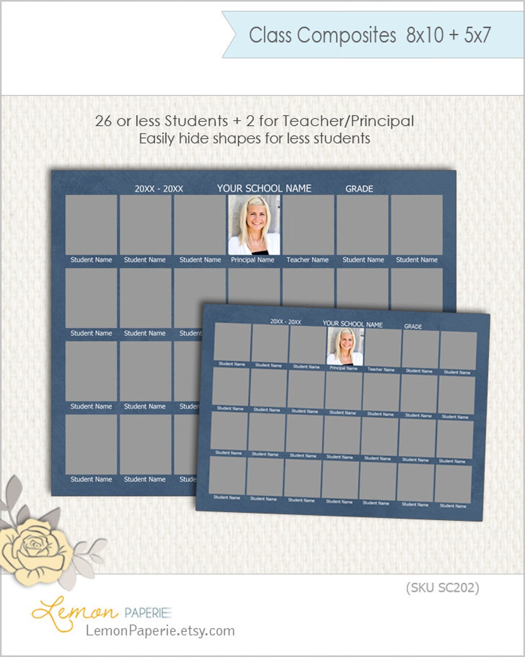 School Composite Template for 28, Sizes 8x10 and 5x7 SC202 INSTANT