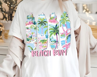 Beach Bum PNG, Tropical Beach Shirt Design, Summer Vacation Sublimation PNG, Palm Tree Graphic, Coastal Aesthetic T Shirt Design