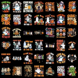 Paquete de PNG de Código Boo en la sala de emergencias, PNG de enfermera de Halloween, enfermera fantasma de la UCI, equipo de Boo en la sala de emergencias, descarga digital de sublimación médica espeluznante
