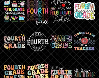 Fourth Grade Png Bundle, 4th Grade Png, Fourth Grade Teacher Sublimation Designs, Back to School Gift, Retro Groovy Floral, Grade Level Png