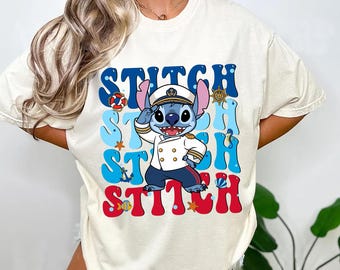 Cute Stitch Captain PNG, Ocean Vacation Shirt Design, Sailor Hat Character Sublimation, Tropical Cruise Summer Graphic
